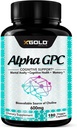 Alpha GPC Cholin Supplement 600mg, 99% + Meget Renset, Meget biotilgængelig kilde til cholin, 180 Veggie kapsler, Kognitiv Enhancer Nootrop, understøtter hukommelse & hjerne funktion, øger fokus & mad