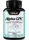 Alpha GPC Cholin Supplement 600mg, 99% + Meget Renset, Meget biotilgængelig kilde til cholin, 180 Veggie kapsler, Kognitiv Enhancer Nootrop, understøtter hukommelse & hjerne funktion, øger fokus & mad