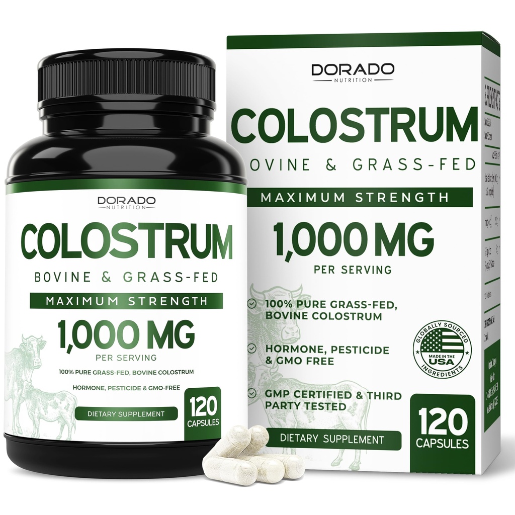 Colostrum Supplement (120 Greve) 1000mg Per Servering (Bovine Colostrum Kapsler fra First Malking Only, Std. to Contain 20% IgG Immunoglobuliner) - Græs Fed, Ingen Fillers, Tredjeparts Testet - USA Made