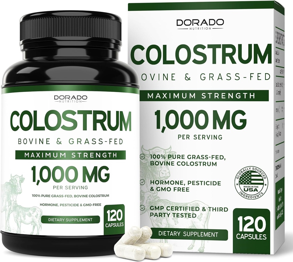 Colostrum Supplement (120 Greve) 1000mg Per Servering (Bovine Colostrum Kapsler fra First Malking Only, Std. to Contain 20% IgG Immunoglobuliner) - Græs Fed, Ingen Fillers, Tredjeparts Testet - USA Made