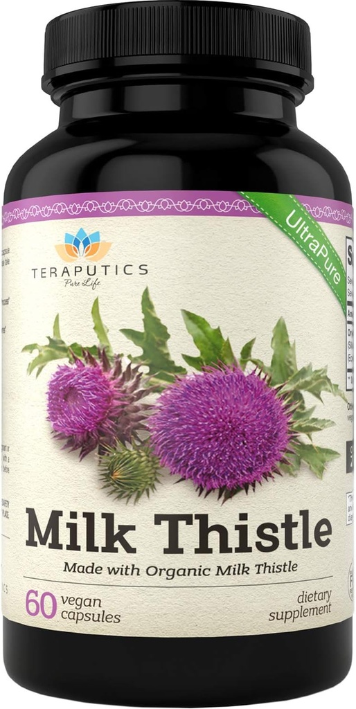 Organic Milk Thistle; Ikke GMO 2000mg 4X Koncentreret Vegan Dagligt tillæg w / Silymarin Seed Uddrag til leverstøtte, Detox og Cleanse - 60 Veggie kapsler