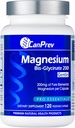 CanPrev Magnesium Bis- Glycinate Gentle 200mg, 120 V- Caps 120- Day Supply - Pure Elemental Magnesium supplement, Understøtter Knogler og Muskelfunktion, Gentle på Mave, Perfekt til daglige Magnesium behov