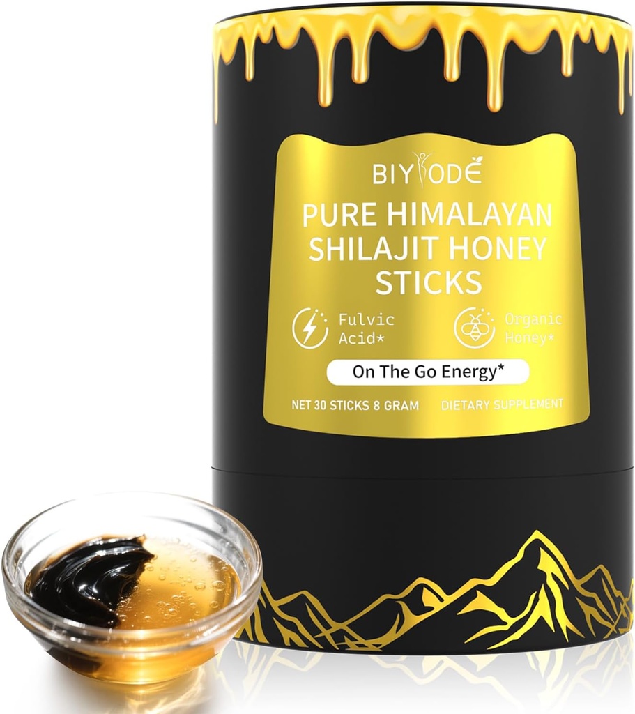 Himalayan Pure Shilajit Sticks med Organic Honey, Saffron Easy to Consume Shilajit 30 Sticks for Energy Boost Immun85 + Trace Minerals 75% + Fulvic Acid 30 Day Supply
