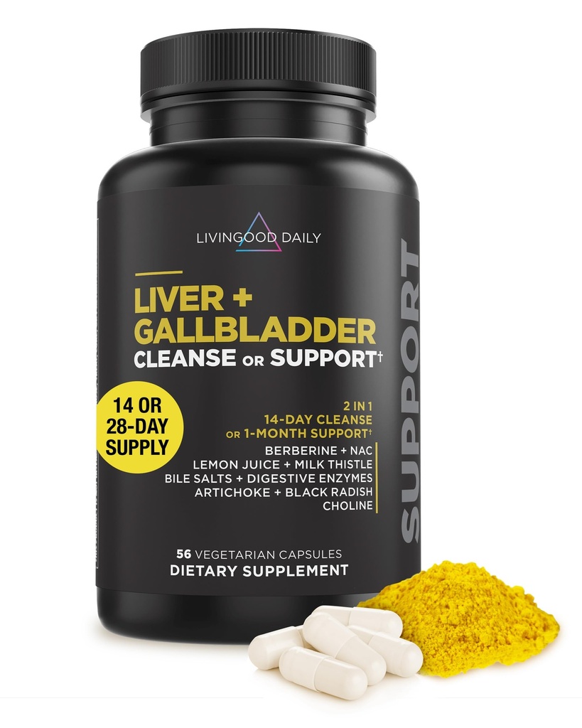 Livingood Daily Lever & Gallblære Rense eller Support Supplement med mælk tidsel, Ox Bile, Bile Salte, fordøjelsesfremmende enzymer og Artichoke Leaf Extract, fordøjelsesmæssig sundhed & leverstøtte, 56 kapsler
