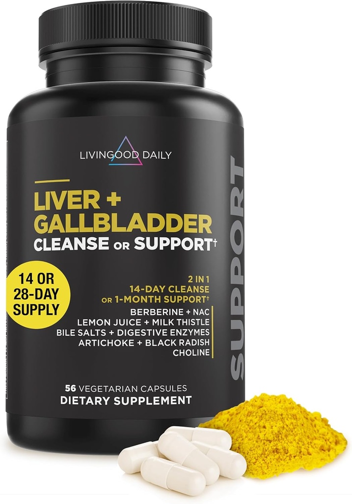 Livingood Daily Lever & Gallblære Rense eller Support Supplement med mælk tidsel, Ox Bile, Bile Salte, fordøjelsesfremmende enzymer og Artichoke Leaf Extract, fordøjelsesmæssig sundhed & leverstøtte, 56 kapsler