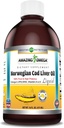 Amazing Omega Norwegian Liquid Fish Oil against 124; 16 Oz against 124; 1625Mg Omega -3s, DHA, EPA pr Serving Measures 124; Friske Lemon Flavor Measures 124; Non- GMO Measures 124; Gluten- Free Measures 124; Fremstillet i USA