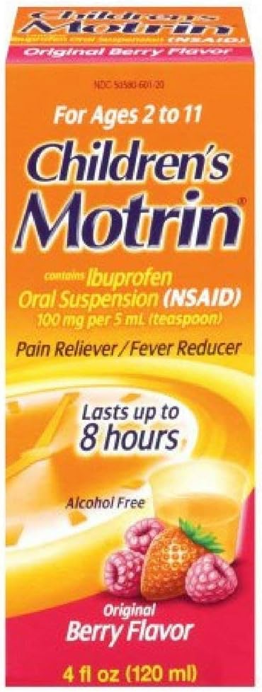 Motrin Children 's Ibuprofen Oral Suspension Original Berry Flavor, 100 mg, Original Berry Flavor 4 oz (pakke med 3)