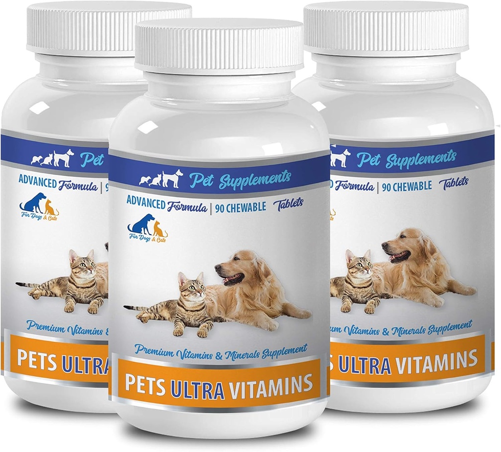 Hundemuskulatur supplement - Kæledyr Ultra Vitaminer - for hunde og katte - immunforsvar - Hår og Coat fordele - Hundekalciumtyggere - 270 Treates (3 flasker)