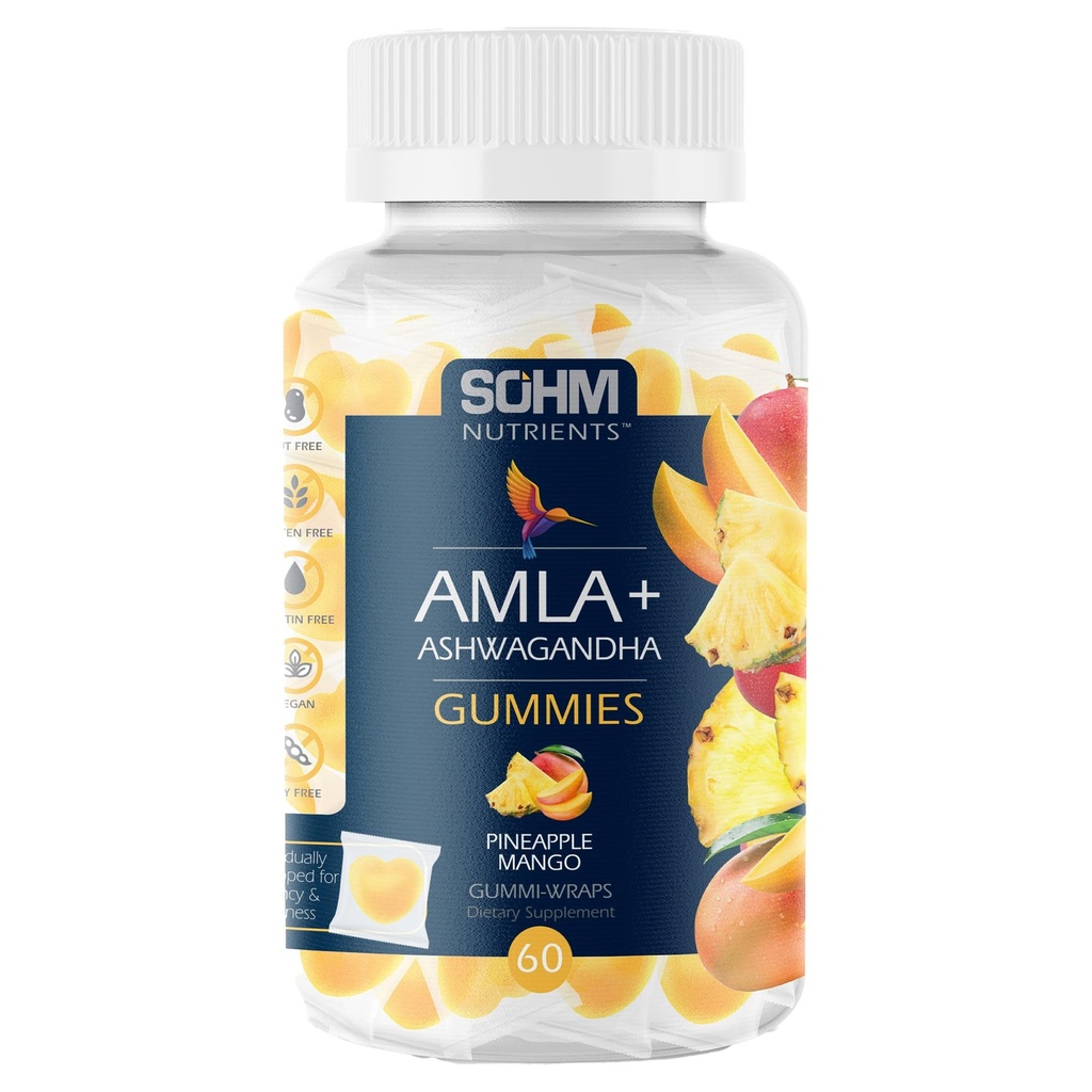 SOHM Amla og Ashwagandha Gummies, individuelt indpakket, Understøtter sund immunforsvar, Reducere infektioner -Ashwagandha Gummies for kvinder og mænd vegetar (Ananas, Mango)
