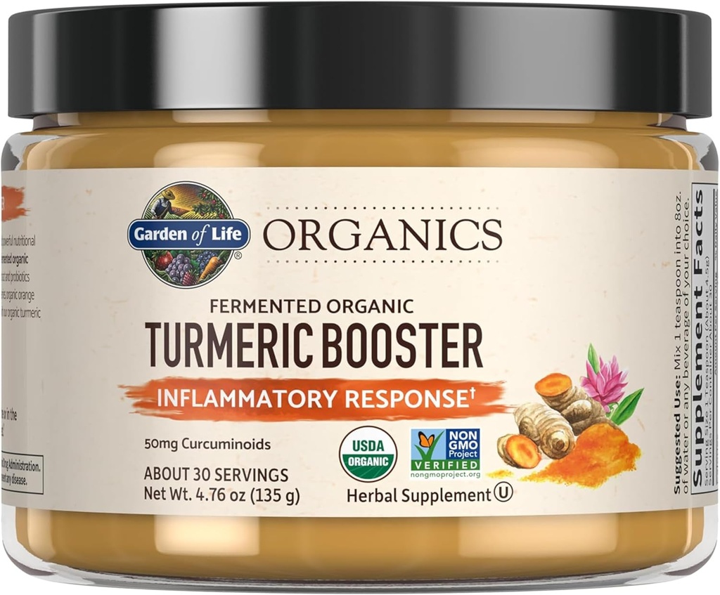 Have of Life Organics Gurkemeje Booster Inflammatorisk respons pulver - 30 Servering, 50mg Curcumin (95% Curcuminoids) & Probiotika, Organic Non- GMO Vegan & Gluten Free Herbal Kosttilskud