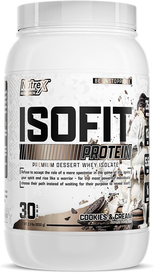 Nutrex Forskning IsoFit Whey Protein Powder Instantized 100% Whey Protein Isolate (30 Servere (pakke med 1), Cookies & Cream)