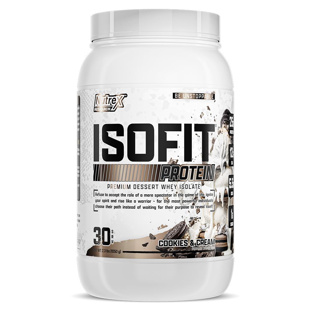 Nutrex Forskning IsoFit Whey Protein Powder Instantized 100% Whey Protein Isolate (30 Servere (pakke med 1), Cookies & Cream)