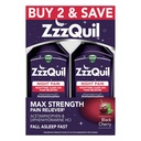 ZzzQuil Liquid Max Strength Pain Reliever, Nighttime Sleep Aid Liquid, Acetaminophen 1000mg, Diphenhydramin 50mg HCI, Non- Habit Forming, Black Cherry Flavored, 2 Pack, 24 FL OZ