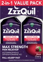 ZzzQuil Liquid Max Strength Pain Reliever, Nighttime Sleep Aid Liquid, Acetaminophen 1000mg, Diphenhydramin 50mg HCI, Non- Habit Forming, Black Cherry Flavored, 2 Pack, 24 FL OZ