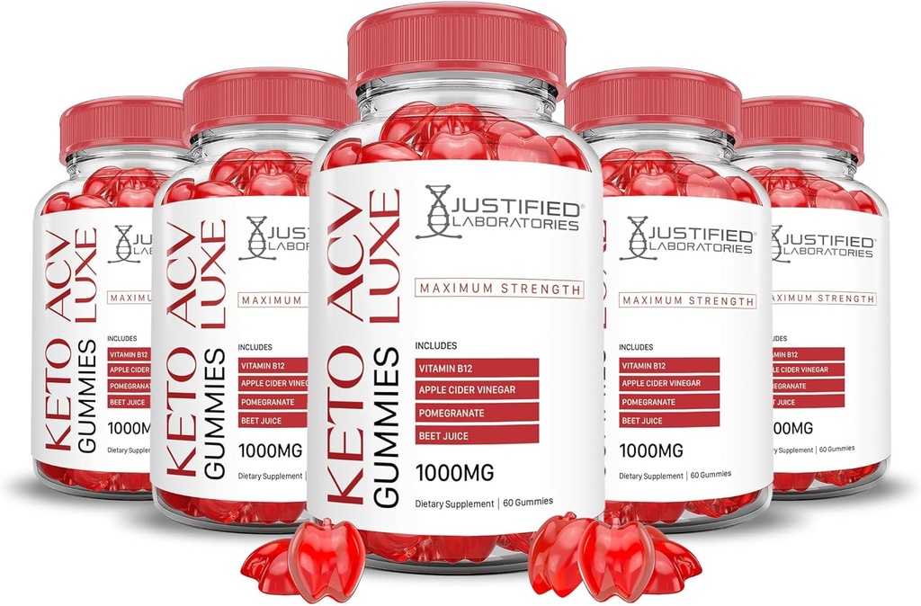 (5 Pack) Luxe Keto ACV Gummies Advanced Formel 1000MG Luxe Keto Gummies Apple Cider Vinagar Formuleret med Pomegranat Beet Juice Powder B12 Vegan Non GMO 300 Gummys