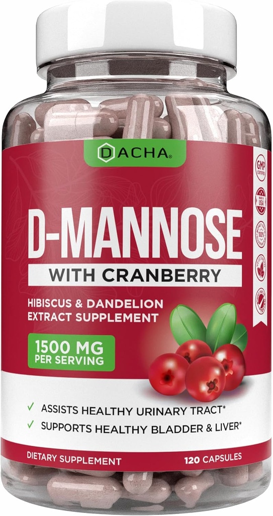 Naturlige D-Mannose Kapsler 4-in-1 Formel - 120 CAPS, 1500 MG Cranberry, Mælkebøtte, Hibiscus Flower Extract, piller til støtte Bregen og Urinary Tract Sundhed