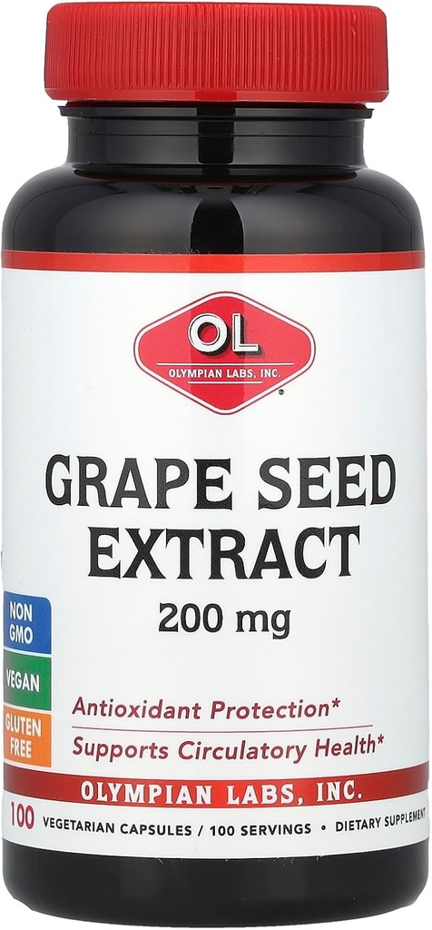 Olympian Labs Grape Seed Extract, 200 mg, 100 Vegetariske Kapsler