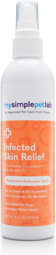 MySimplePetLab Ketoconazole & Chlorhexidine Dog Spray, Hot Spot Treatment, Relieves Cuts & Abrasions, Cleans, Dries Skin Quickly, with Aloe, Vitamin E, Skin Relief Irritation Spray for Dogs