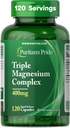 Puritans Pride Triple Magnesium Complex med Magnesium Oxide, Aspartat, og Citrate 400mg, Kosttilskud til muskel, hjerte, nerve, og ben støtte, 120 hurtige frigivelse kapsler