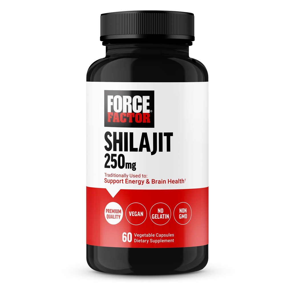 Force Factor Shilajit Supplement, Shilajit for mænd og kvinder til at støtte energi og hjerne sundhed, Shilajit Pure Natural, Premium kvalitet, Vegan, Non- GMO, 60 kapsler