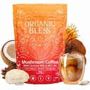 Organic Bless Instant Mushroom Coffee Powder - Organic Lions Mane, Reishi & Cordyceps Blend for Energy, Focus & Clarity - Adaptogen kaffe med kokos Mælk & MCT Oil - 30 Servere