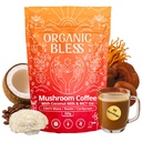 Organic Bless Instant Mushroom Coffee Powder - Organic Lions Mane, Reishi & Cordyceps Blend for Energy, Focus & Clarity - Adaptogen kaffe med kokos Mælk & MCT Oil - 30 Servere