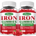 2 Pack Iron Gummies for kvinder & mænd - Vegansk jerntilskud for anæmi & jernmangel, med vitamin B12, C-vitamin, zink, folat - Energy Boost, sukkerfri, Strawberry Flavor, 120 Greve