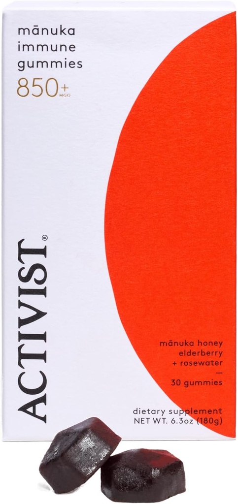 ACTIVIST Manuka Immuno Gummies against 124; Raw Mānuka Honey 850 + MGO, Elderberry, Rosewater against 124; Kosttilskud