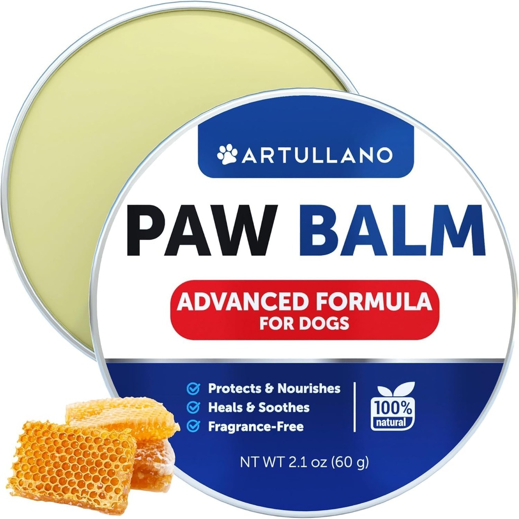 Hund Paw Balm - Slik Safe Snout Soother - Fugt, Soothes & Nourishes Irriterede Paw Pads og Tør Næse - Beskytter mod Revner & Sår - Hund Feet Balm med voks, olier, Smør, Ekstrakter - 2.1 Oz