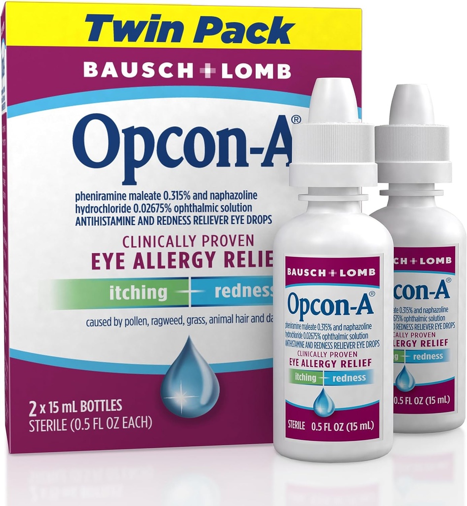 Opcon- A Allergy Eye Drops, Antihistamin og Rødme Relief for Itchy, røde øjne, lindrer irritation fra Pollen, Ragweed, Græs, Animal Hår og Dater Clinically Proven Formel, 0.5 Fl Oz (Pack of 2)