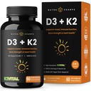NutraChamps D3 med K2 MK7 supplement til hjerte & knoglerelateret 124; D-vitamin & K Complex 124; 5000 IE D-vitamin 3 & 100 mcg vitamin K 2 MK- 7