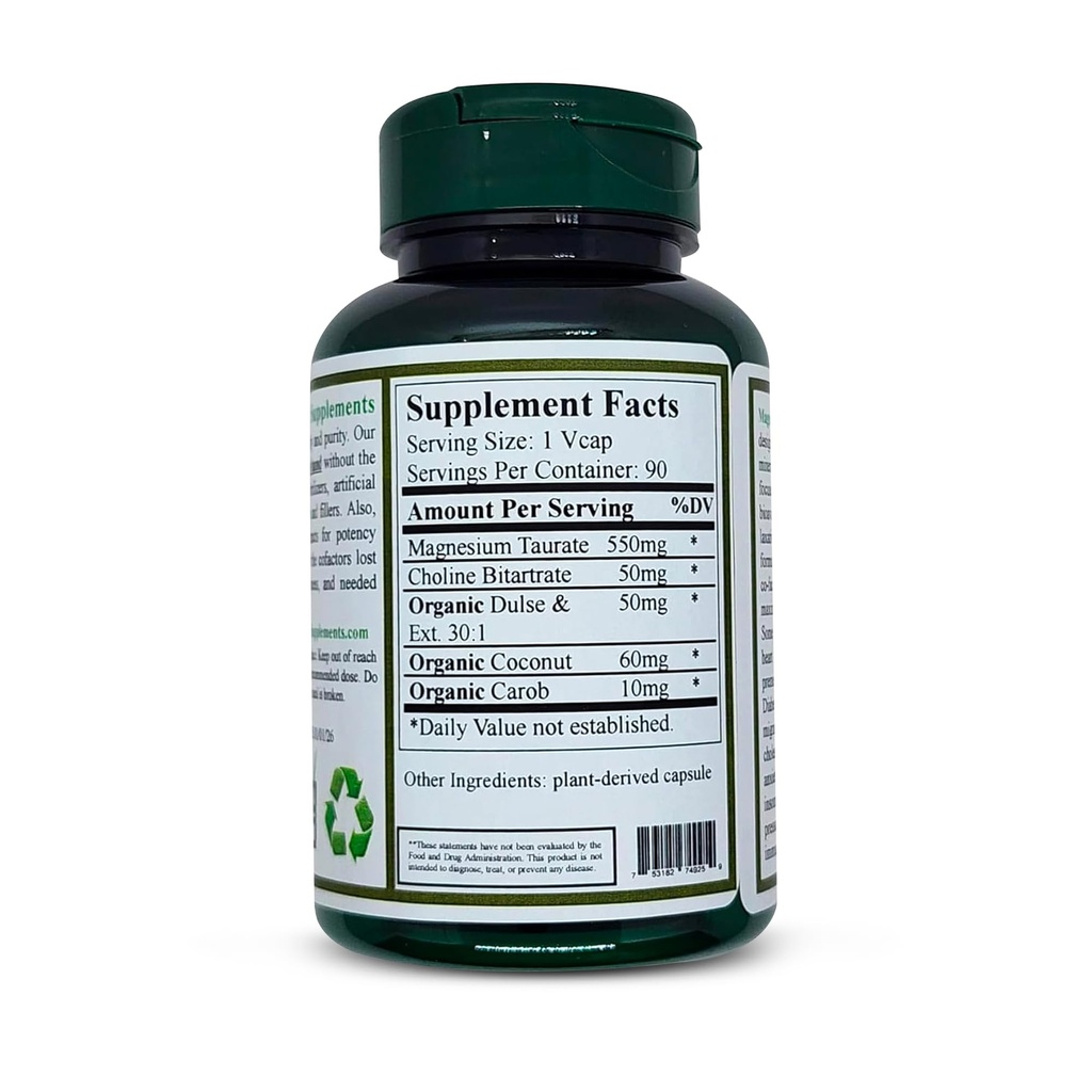 Magnesium Taurat, High Absorbable, 90, non-GMO, Vegan, & Gluten fri, Lavet med økologiske, Wild- fremstillet, og naturlige ingredienser (Single)