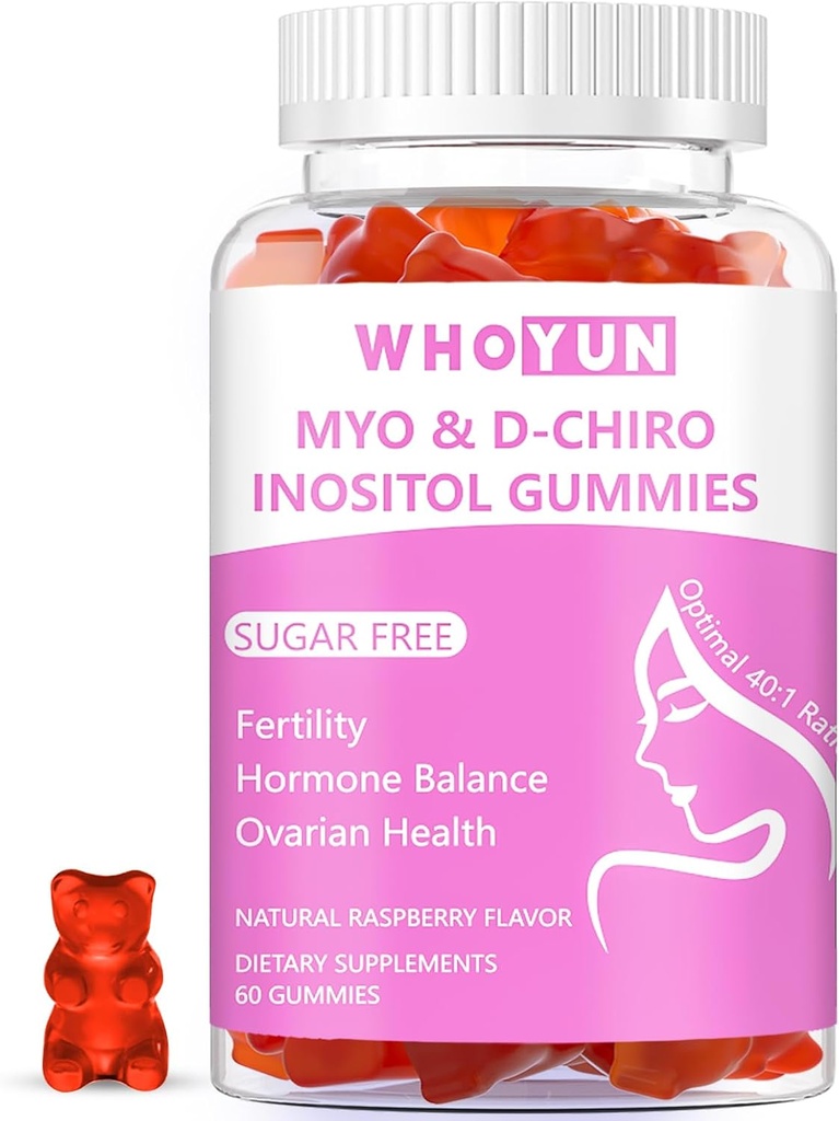 Inositol Gummies Sugar Free, Myo- Inositol & D- Chiro Inositol 40: 1 Ratio Supplement for kvinder, Fertilitet, Hormonbalance, Ovarie Health, 60 Tæl