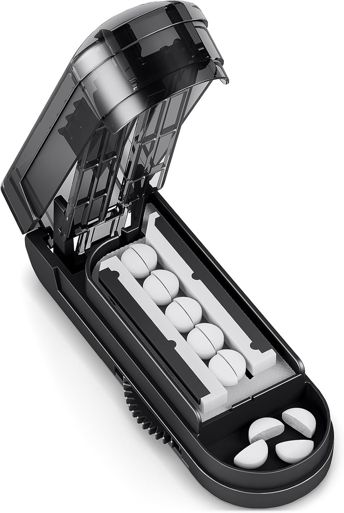 DEPAD Pill Cutter Splitter til skæring af flere piller, justerbar Pill Cutter Splitter til små og små piller med akkurat justering, til små eller store tabletter med Sharp Safe Blade