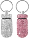 Bling Pill Case Portable Travel Pill Container Flaske Rhinestone Vandtæt Lille Pill Holder med Keychain Cute Mini Pill Storage Box til udendørs Camping (White Pink)