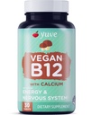 Yuve Vegan B12 med Calcium til maksimal Absorbption - Active Energy & Central Nerve System Support - 1000mcg Cobalamin Vitamin B 12 - Natural, Non- GMO, Gluten- Free, Sugar- Free - 30 Tabs