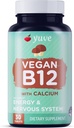 Yuve Vegan B12 med Calcium til maksimal Absorbption - Active Energy & Central Nerve System Support - 1000mcg Cobalamin Vitamin B 12 - Natural, Non- GMO, Gluten- Free, Sugar- Free - 30 Tabs