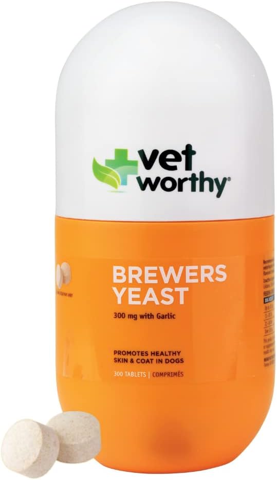 Vet Worthy Brewer 's Chewables for Dogs - Hunde Dagligt supplement til støtte sund hud og coat - Brewers Supplement med zink, jern, vitamin B Complex - hvidløg Flavored, 300 tabletter