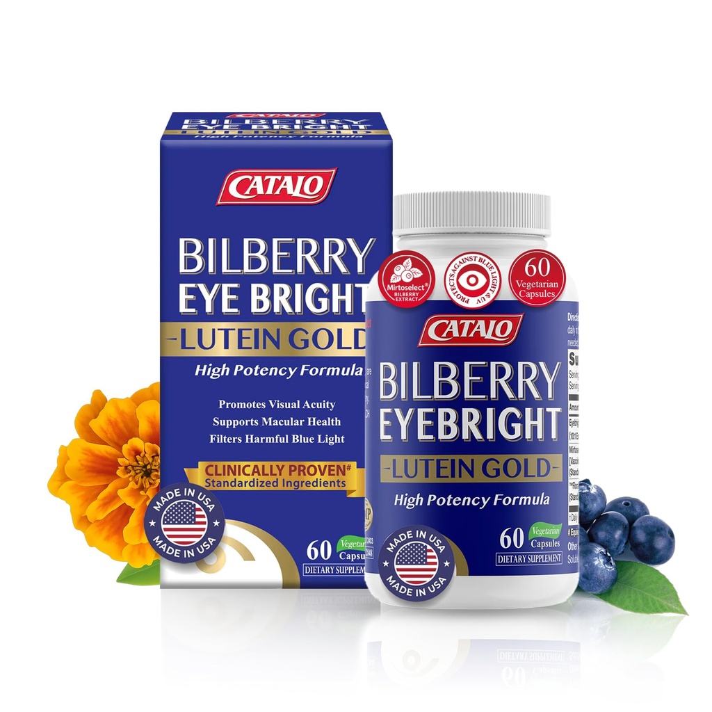 Bilberry Eyebright Extract Gold - for Træthed & Blurry Vision - Eye Vitamin med Bilberry Lutein og Zeaxanthin Kosttilskud til Eye Klarhed - Halal - 60 Kapsler