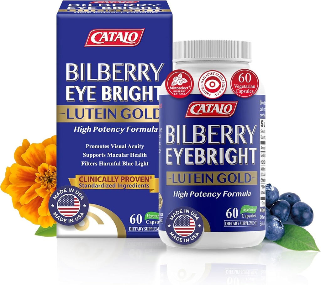 Bilberry Eyebright Extract Gold - for Træthed & Blurry Vision - Eye Vitamin med Bilberry Lutein og Zeaxanthin Kosttilskud til Eye Klarhed - Halal - 60 Kapsler