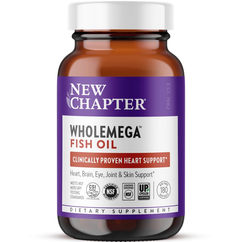 Nyt kapitel Wholemega Fish Oil Supplement - 2000mg per Servering, Klinisk Proven Wild Alaska Salmon Oil med Omega-3 + Vitamin D3 + Astaxanthin, 180 Softgel
