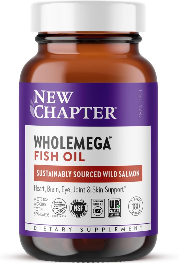 Nyt kapitel Wholemega Fish Oil Supplement - 2000mg per Servering, Klinisk Proven Wild Alaska Salmon Oil med Omega-3 + Vitamin D3 + Astaxanthin, 180 Softgel