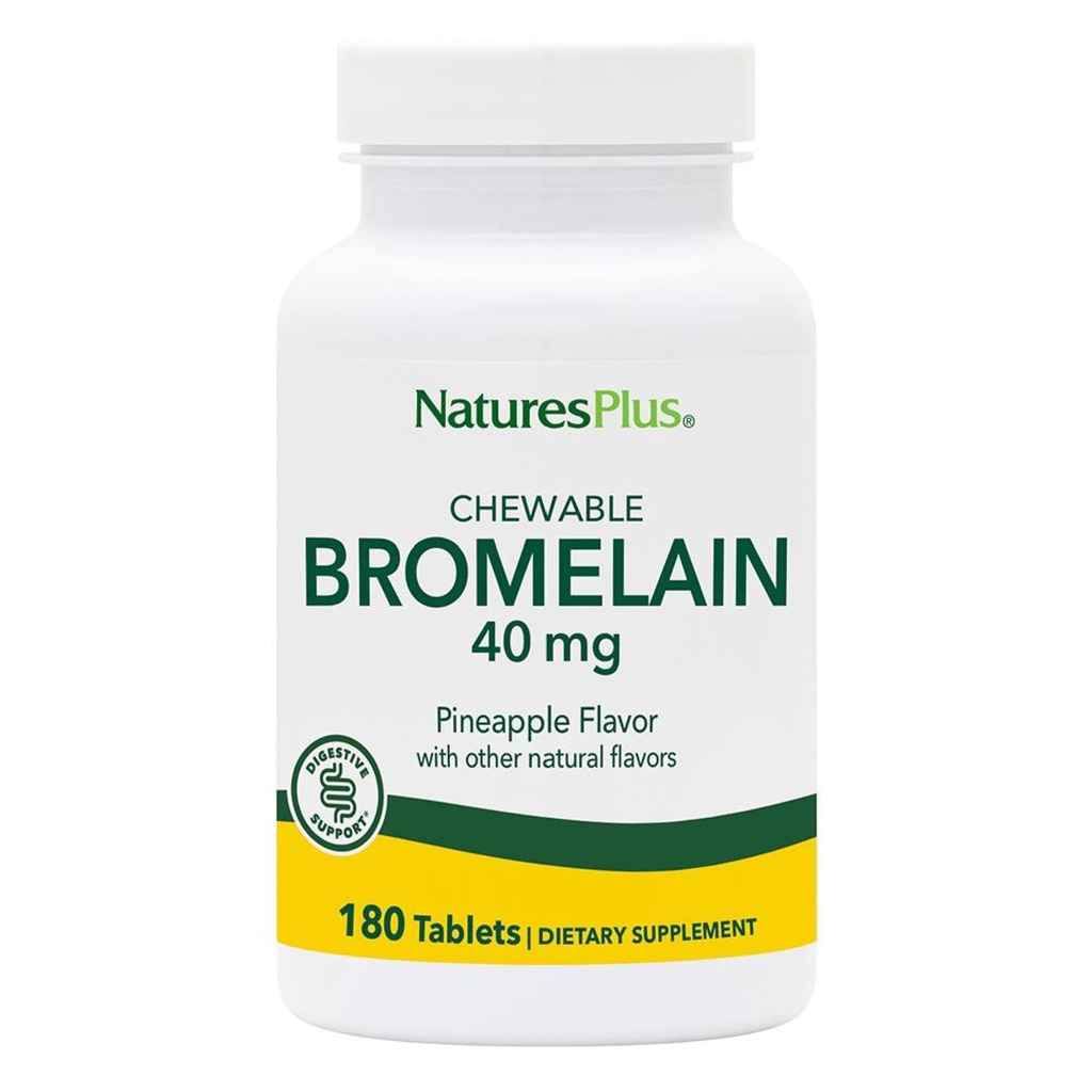Natures Plus Chewable Bromelain - 40 mg - Natural Proteolytic Enzyme Supplement - 180 tyggetabletter (180 Servere)