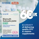 MAJOR Bismuth Subsalicylate 262mg Chewables - Tilbud Heartburn, fordøjelsesbesvær, Kvalme, Diarré, og Opsat Mavesæk Relief - Antidiarré - 30 tyggetabletter