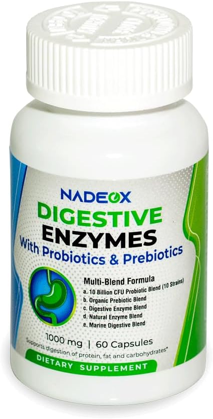 Digitale ENZYMES 1000MG + Prebiotika og probiotika til kvinder og mænd - 60 kapsler