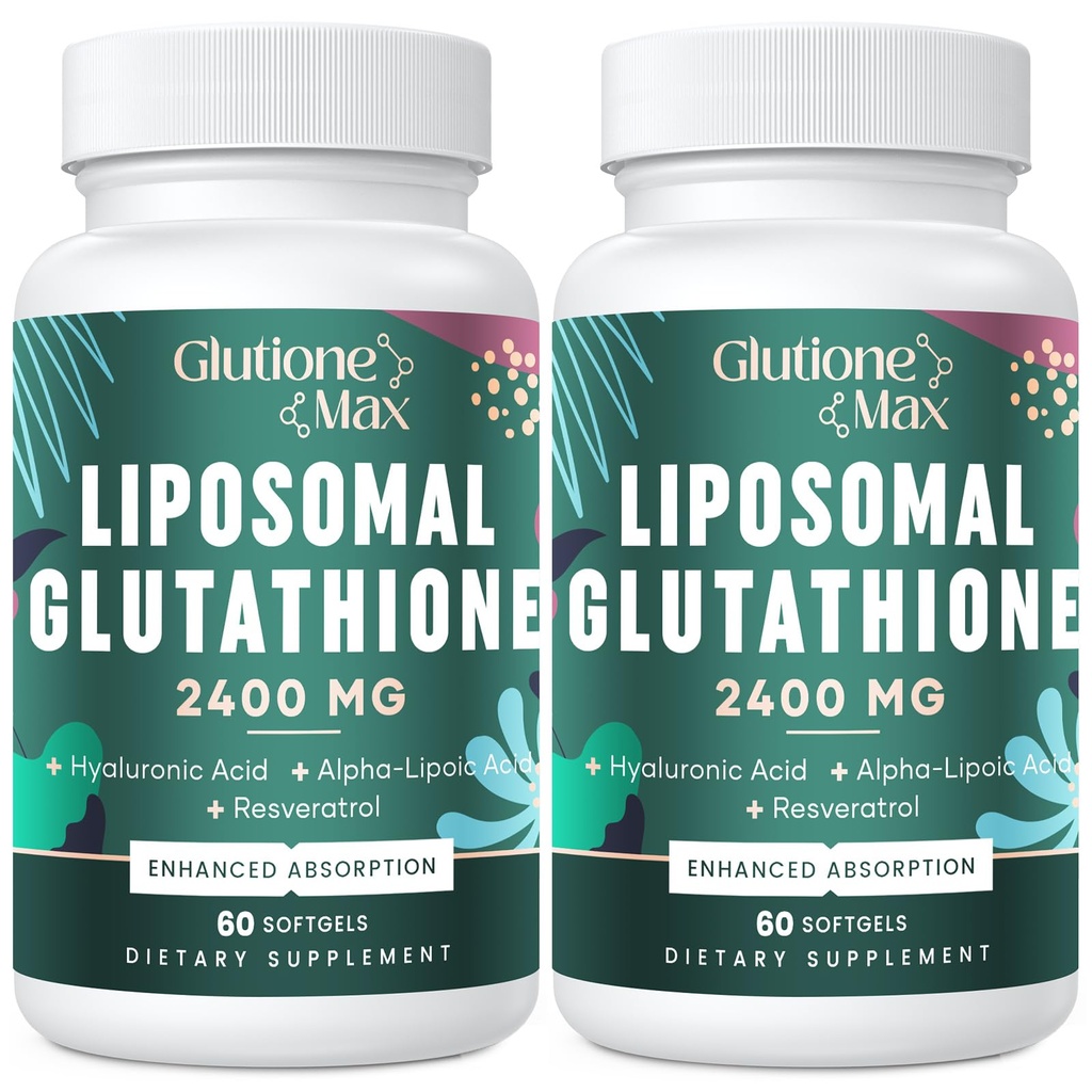 8- 1- Liposomal Glutathion 2400 MG, High Absorption Antioxidant Formel - med Hyaluronsyre, Alpha- Lipoinsyre, Resveratrol - Hud, Lever Detox & immunsystem, 120 Softgels