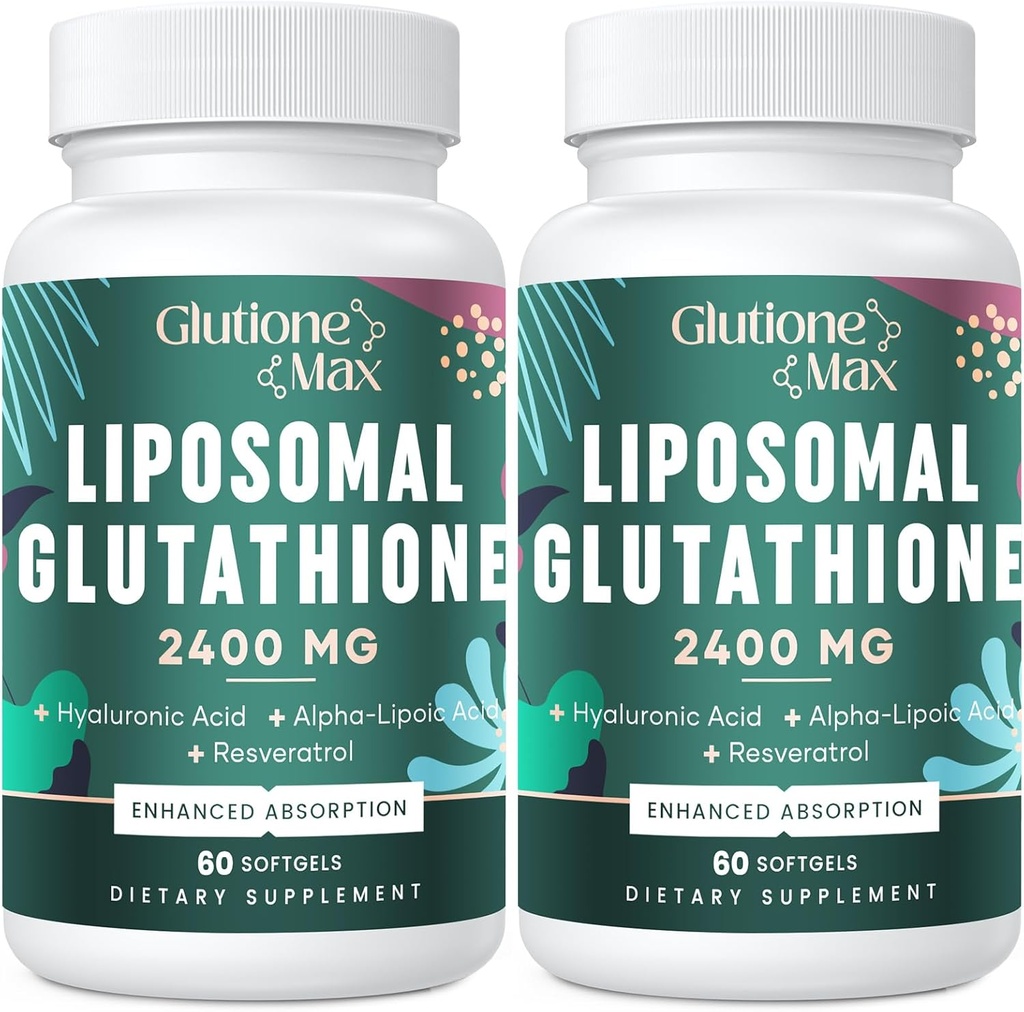 8- 1- Liposomal Glutathion 2400 MG, High Absorption Antioxidant Formel - med Hyaluronsyre, Alpha- Lipoinsyre, Resveratrol - Hud, Lever Detox & immunsystem, 120 Softgels