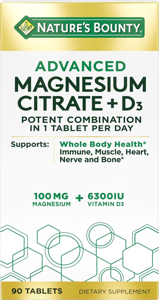 Nature 's Bounty Advanced Vitamin D3 med Magnesium Citrate immunformel, understøtter immunforsvar og bensundhed, 90 tabletter