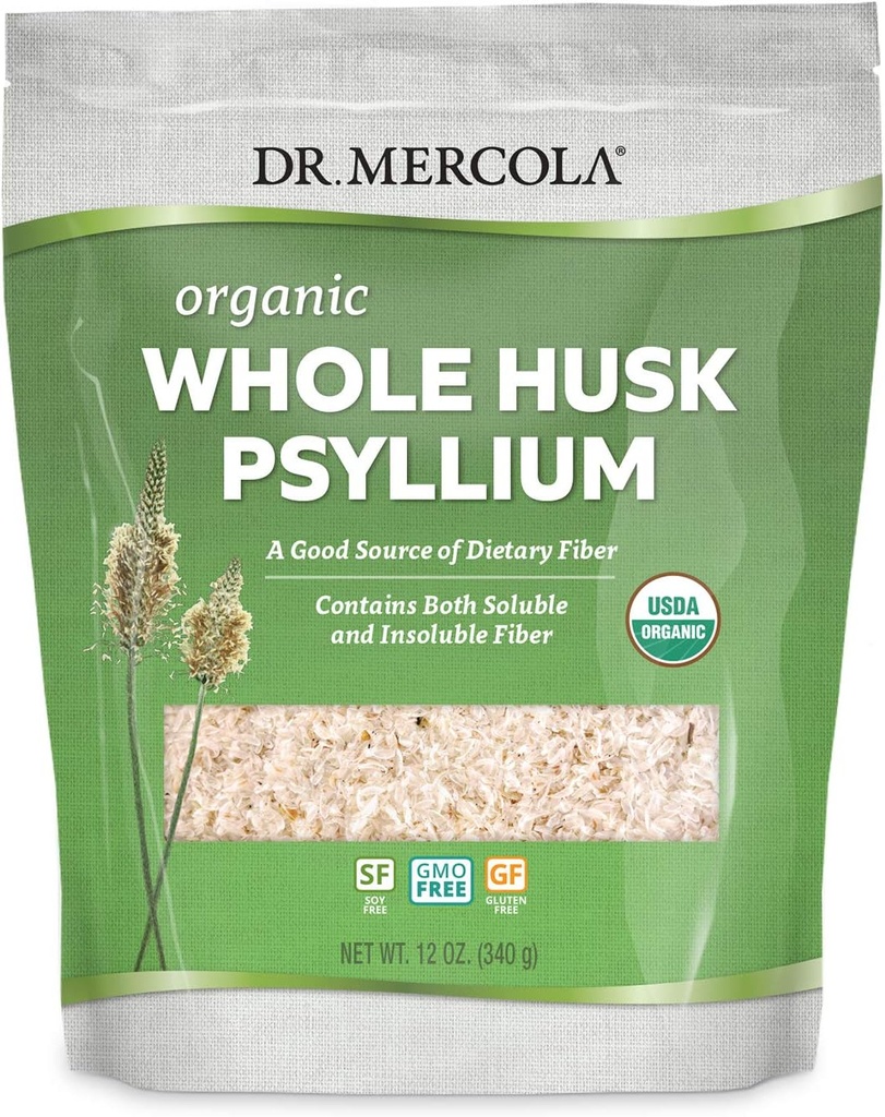 Dr. Mercola Organic Hel Husk Psyllium Kosttilskud, 68 Servere (12 Ounces), God kilde til kostfibre, understøtter fordøjelsessygdomme, ikke GMO, Gluten Free, Soy Free, USDA Organic