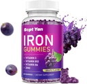 Jern gummier til kvinder og børn - med C-vitamin, B12, B6, Zink - Blood Builder & Energy - Iron Support Gummies Support for Blood Builder, Anæmi - 60 Vegansk Grape Flavor